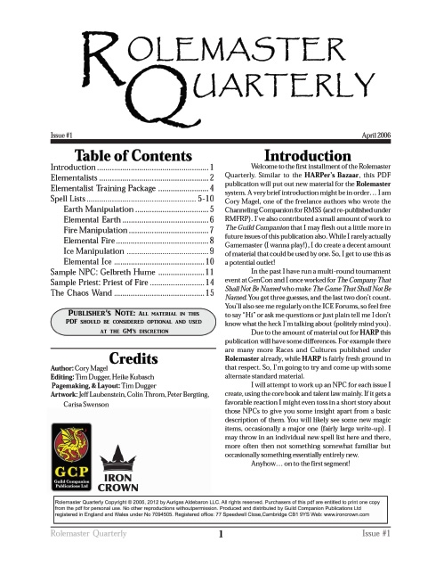 Rolemaster Quarterly 1